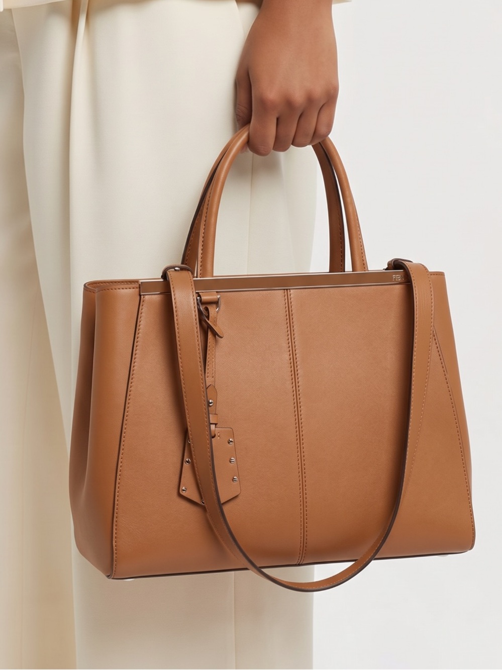 LARGE Fendi 2 Jour Leather Tote Bag.